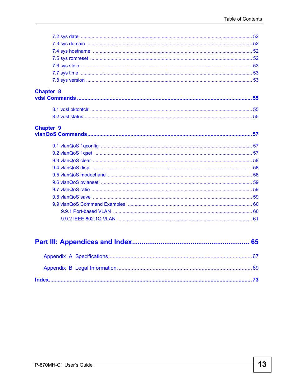 Part iii: appendices and index | ZyXEL Communications P-870MH-C1 User Manual | Page 13 / 74