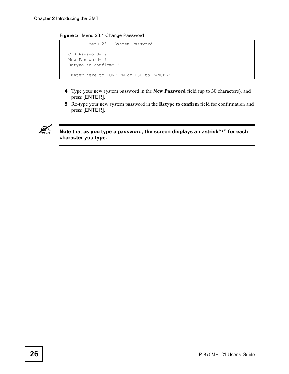 Figure 5 menu 23.1 change password | ZyXEL Communications P-870MH-C1 User Manual | Page 26 / 74