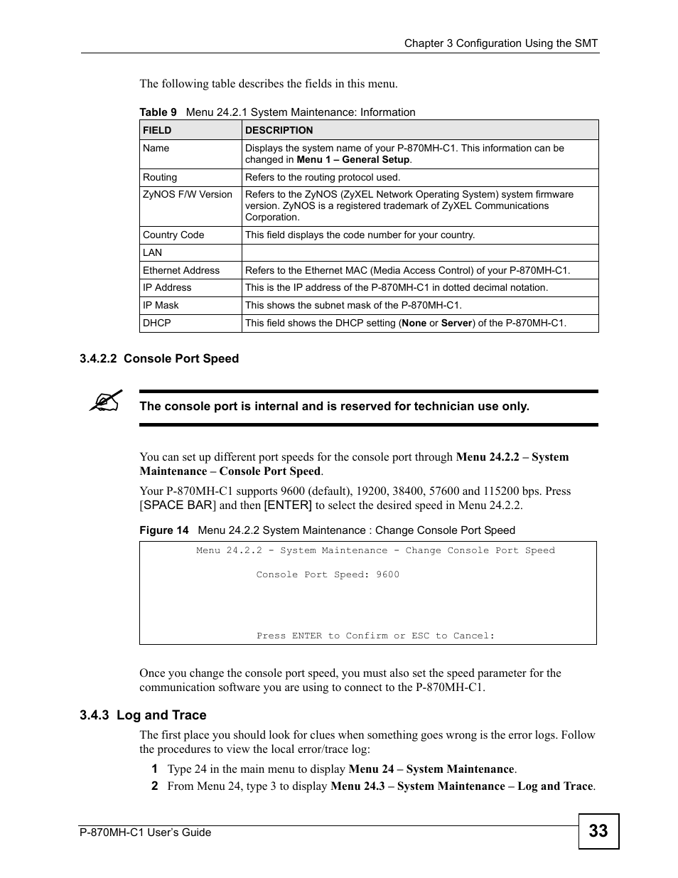 3 log and trace | ZyXEL Communications P-870MH-C1 User Manual | Page 33 / 74