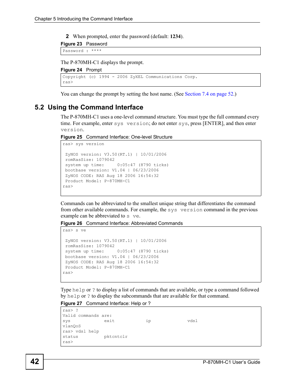 2 using the command interface | ZyXEL Communications P-870MH-C1 User Manual | Page 42 / 74
