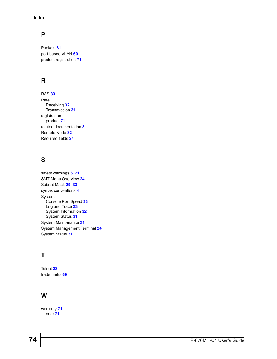 ZyXEL Communications P-870MH-C1 User Manual | Page 74 / 74