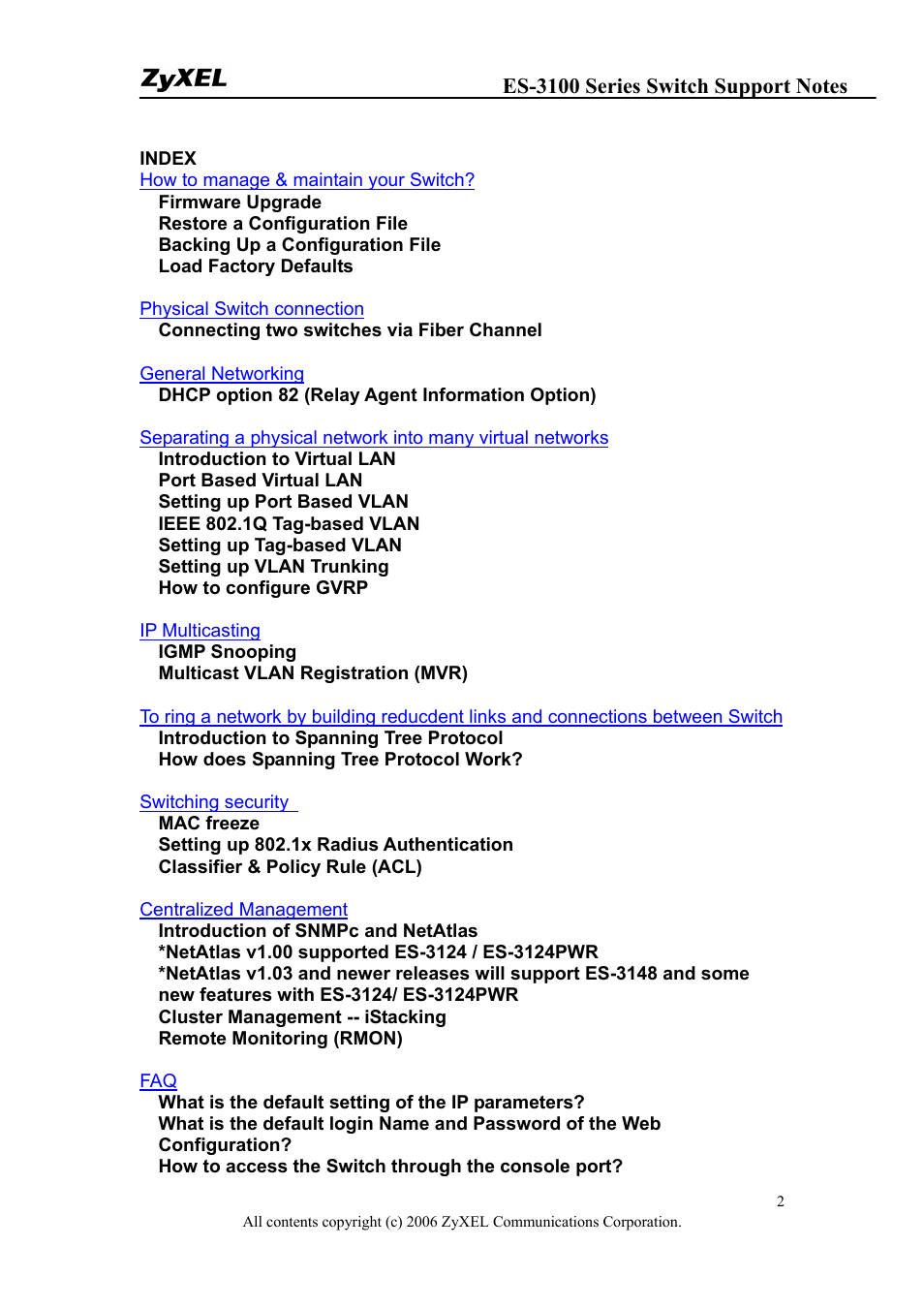 ZyXEL Communications ZyXEL Dimension ES-3148 User Manual | Page 2 / 124