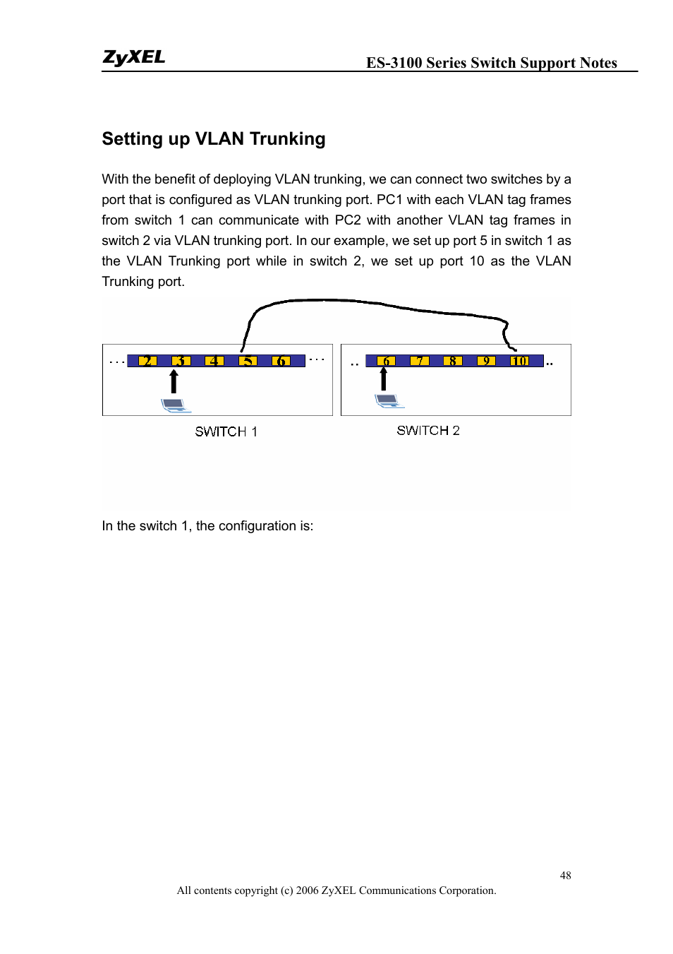 Setting up vlan trunking | ZyXEL Communications ZyXEL Dimension ES-3148 User Manual | Page 48 / 124