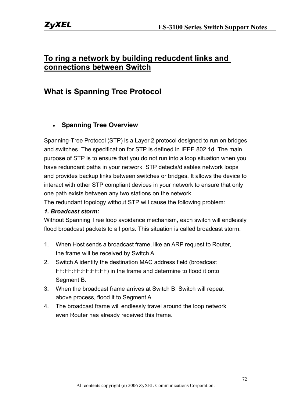 What is spanning tree protocol | ZyXEL Communications ZyXEL Dimension ES-3148 User Manual | Page 72 / 124