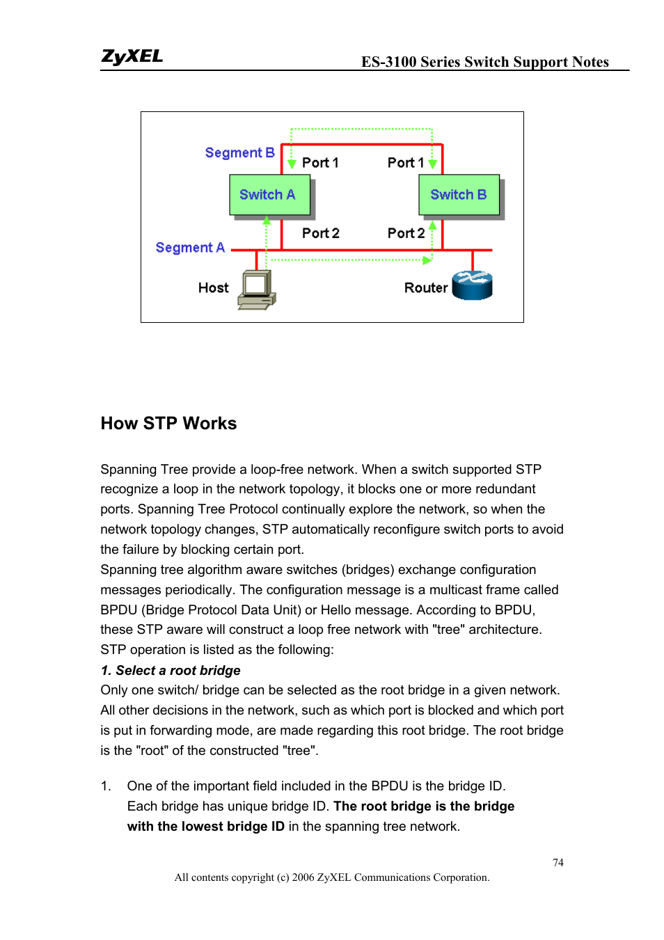 How stp works | ZyXEL Communications ZyXEL Dimension ES-3148 User Manual | Page 74 / 124