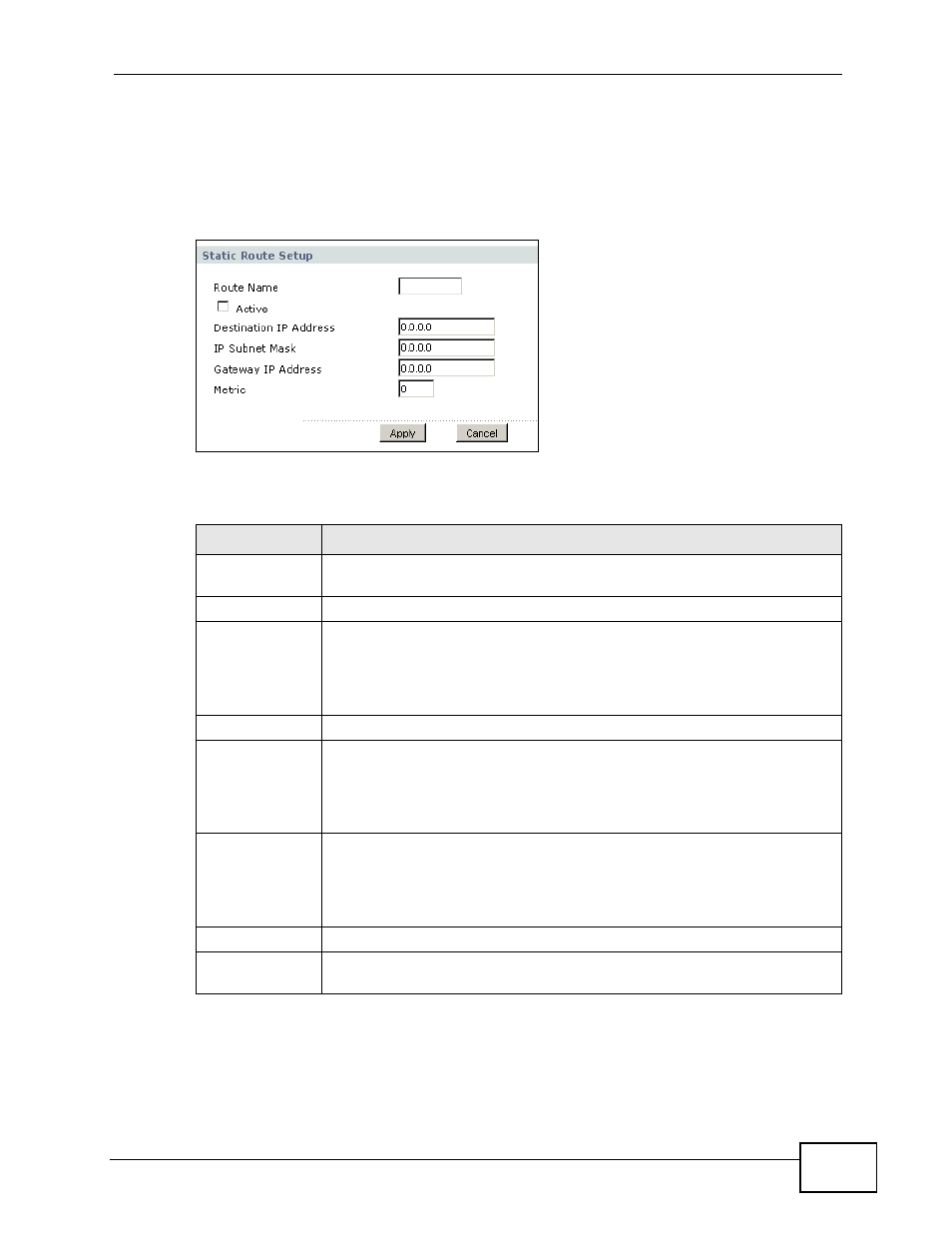 1 static route setup screen | ZyXEL Communications NBG4115 User Manual | Page 155 / 280