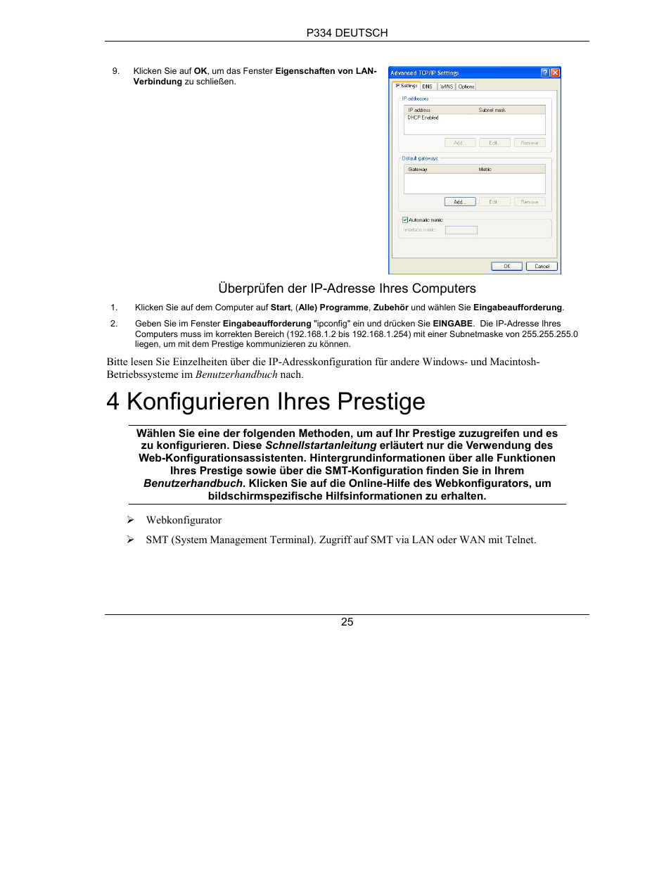 4 konfigurieren ihres prestige | ZyXEL Communications PRESTIGE 334 User Manual | Page 26 / 63