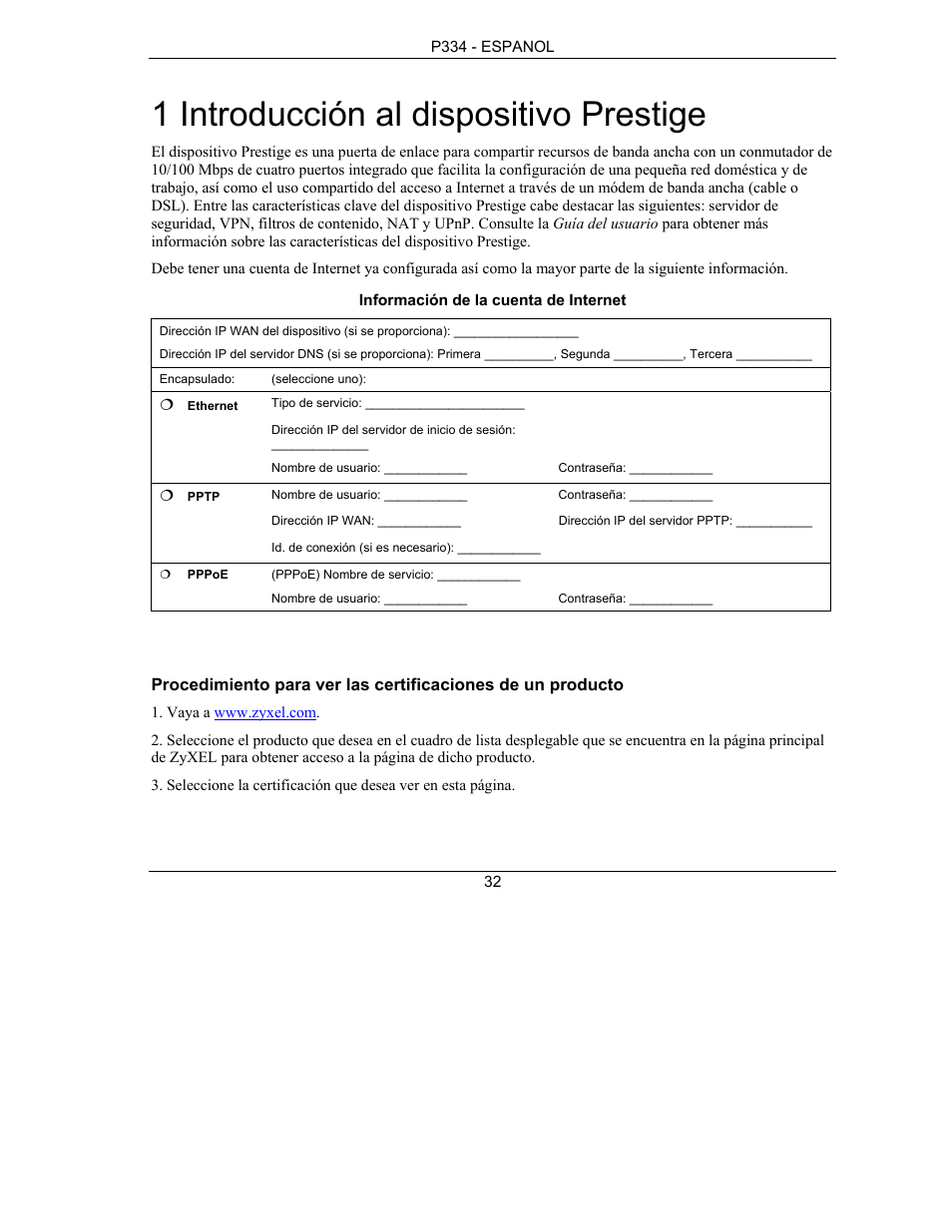 1 introducción al dispositivo prestige | ZyXEL Communications PRESTIGE 334 User Manual | Page 33 / 63