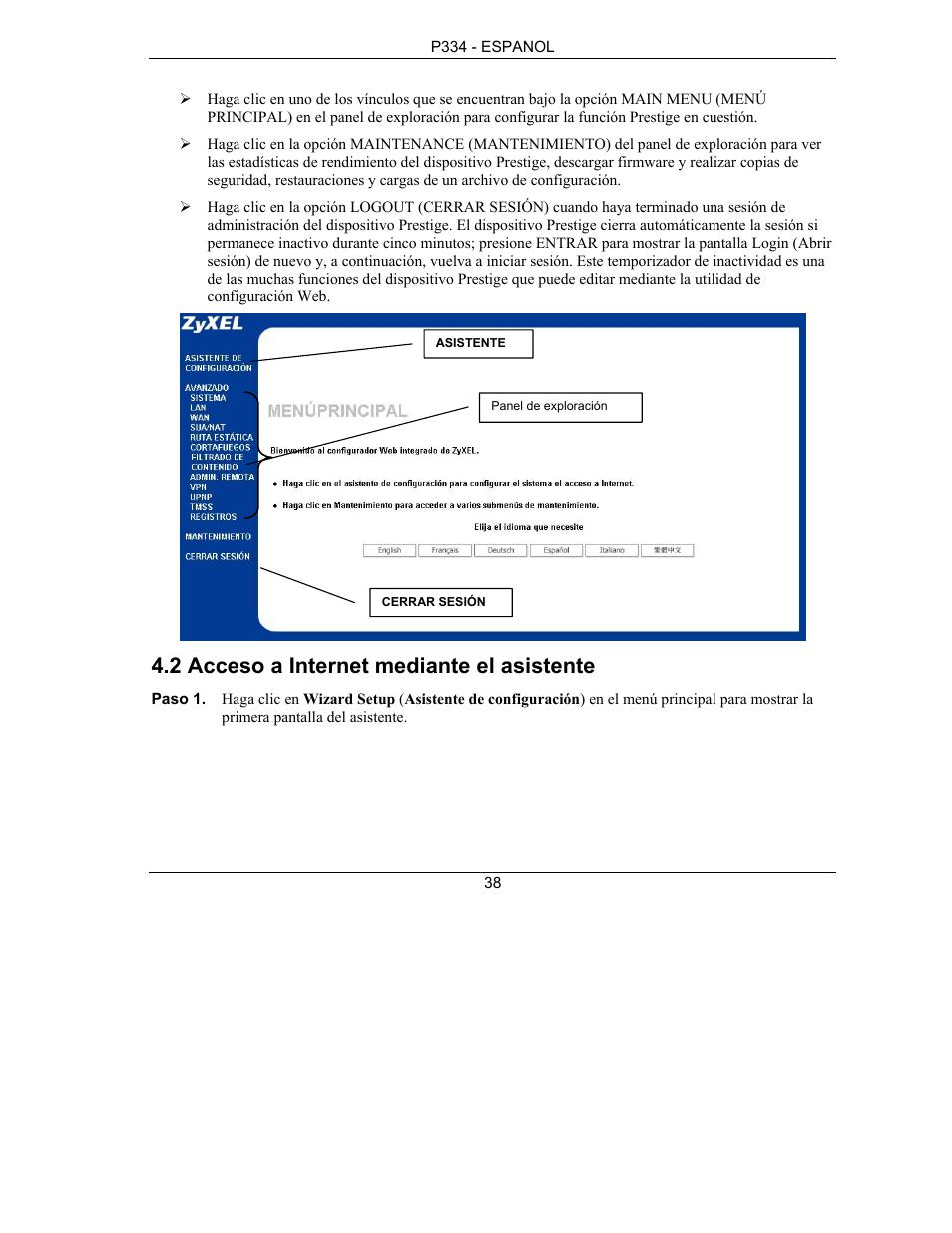 2 acceso a internet mediante el asistente | ZyXEL Communications PRESTIGE 334 User Manual | Page 39 / 63