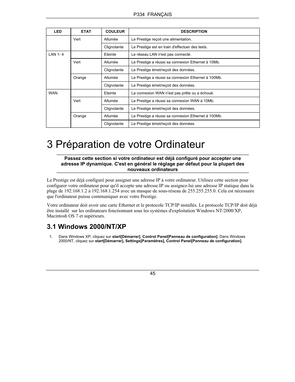 3 préparation de votre ordinateur | ZyXEL Communications PRESTIGE 334 User Manual | Page 46 / 63