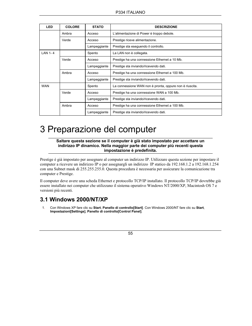 3 preparazione del computer | ZyXEL Communications PRESTIGE 334 User Manual | Page 56 / 63