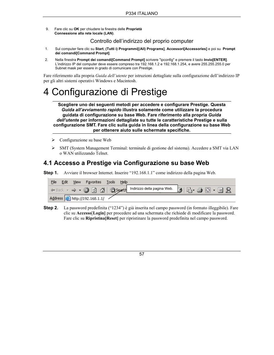 4 configurazione di prestige | ZyXEL Communications PRESTIGE 334 User Manual | Page 58 / 63