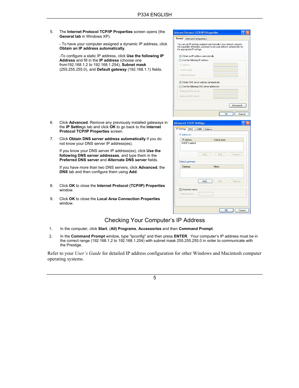 Checking your computer’s ip address | ZyXEL Communications PRESTIGE 334 User Manual | Page 6 / 63