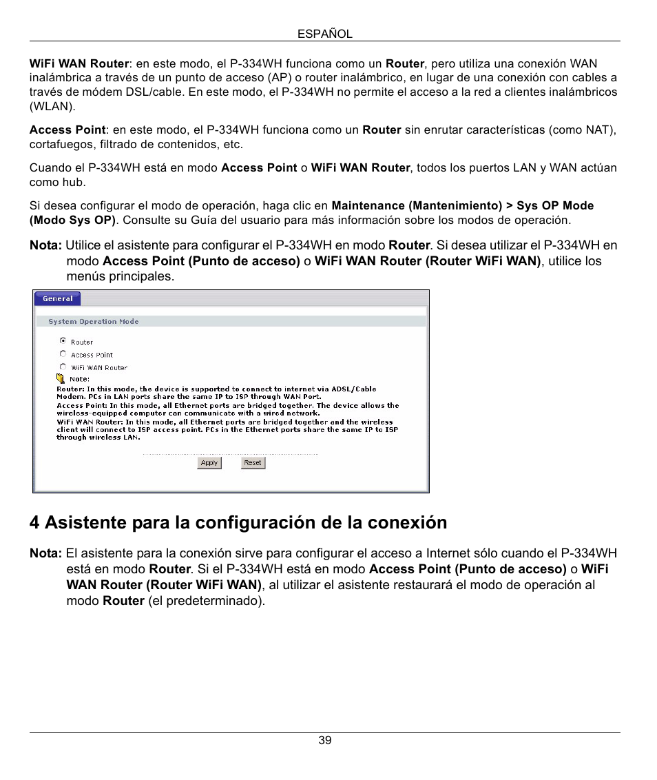 4 asistente para la configuración de la conexión | ZyXEL Communications 802.11g High Power Wireless Router P-334WH User Manual | Page 39 / 114