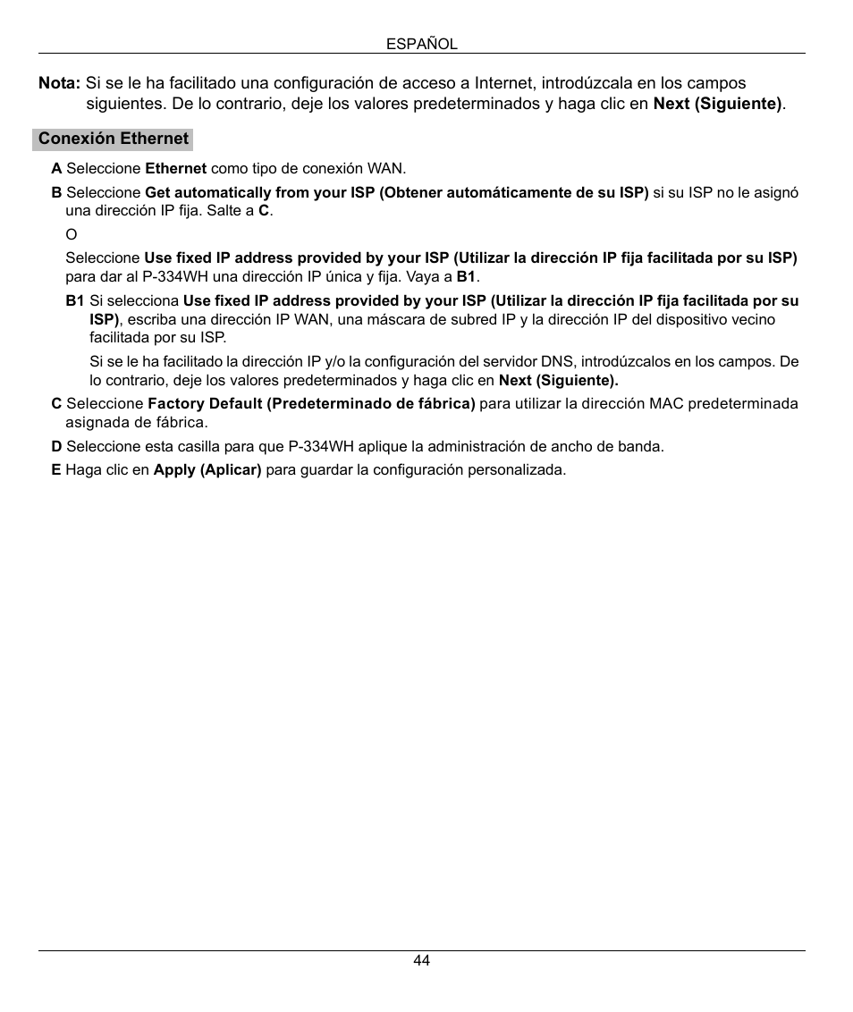 ZyXEL Communications 802.11g High Power Wireless Router P-334WH User Manual | Page 44 / 114