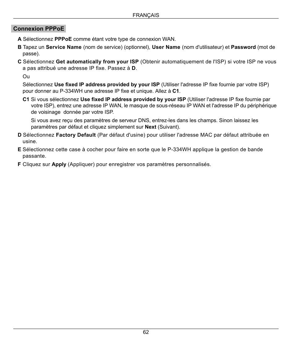 ZyXEL Communications 802.11g High Power Wireless Router P-334WH User Manual | Page 62 / 114