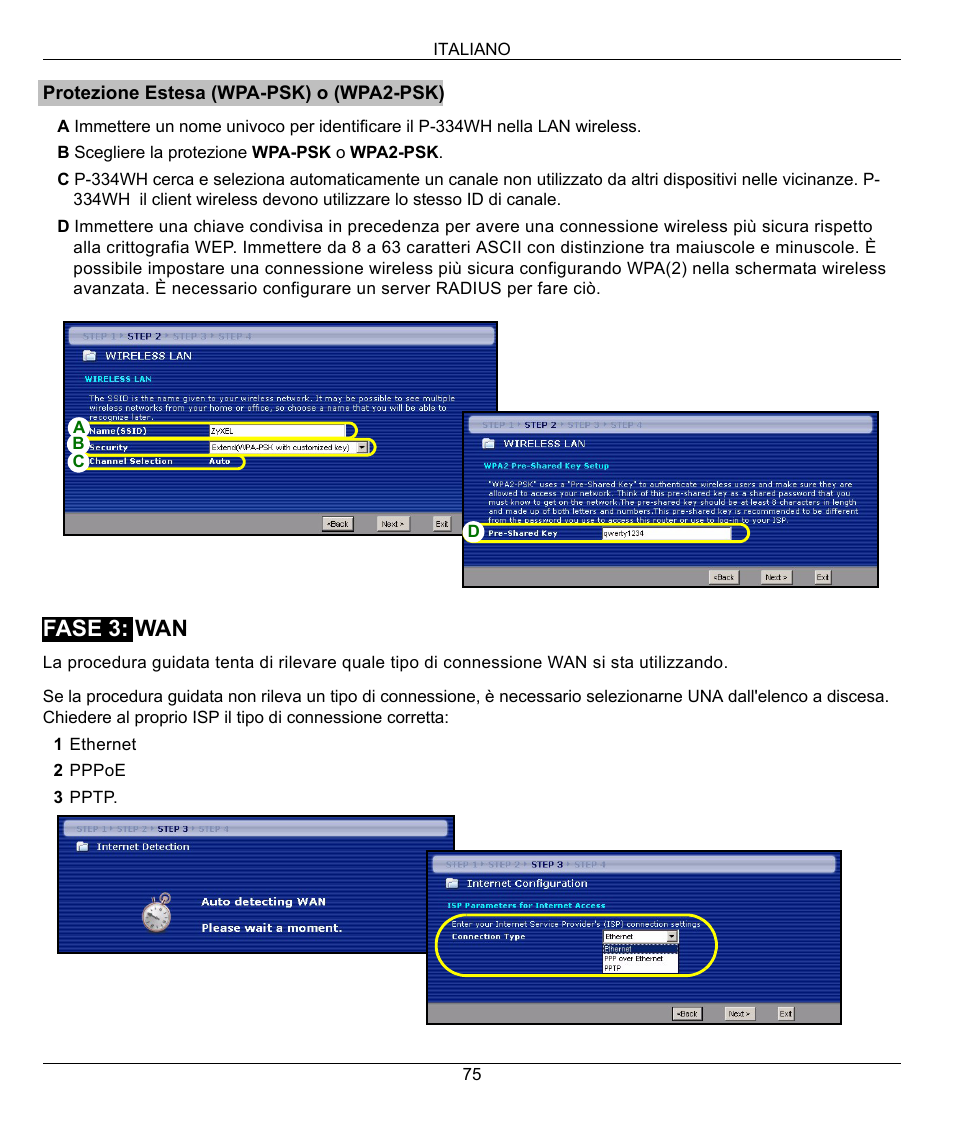 Fase 3: wan | ZyXEL Communications 802.11g High Power Wireless Router P-334WH User Manual | Page 75 / 114