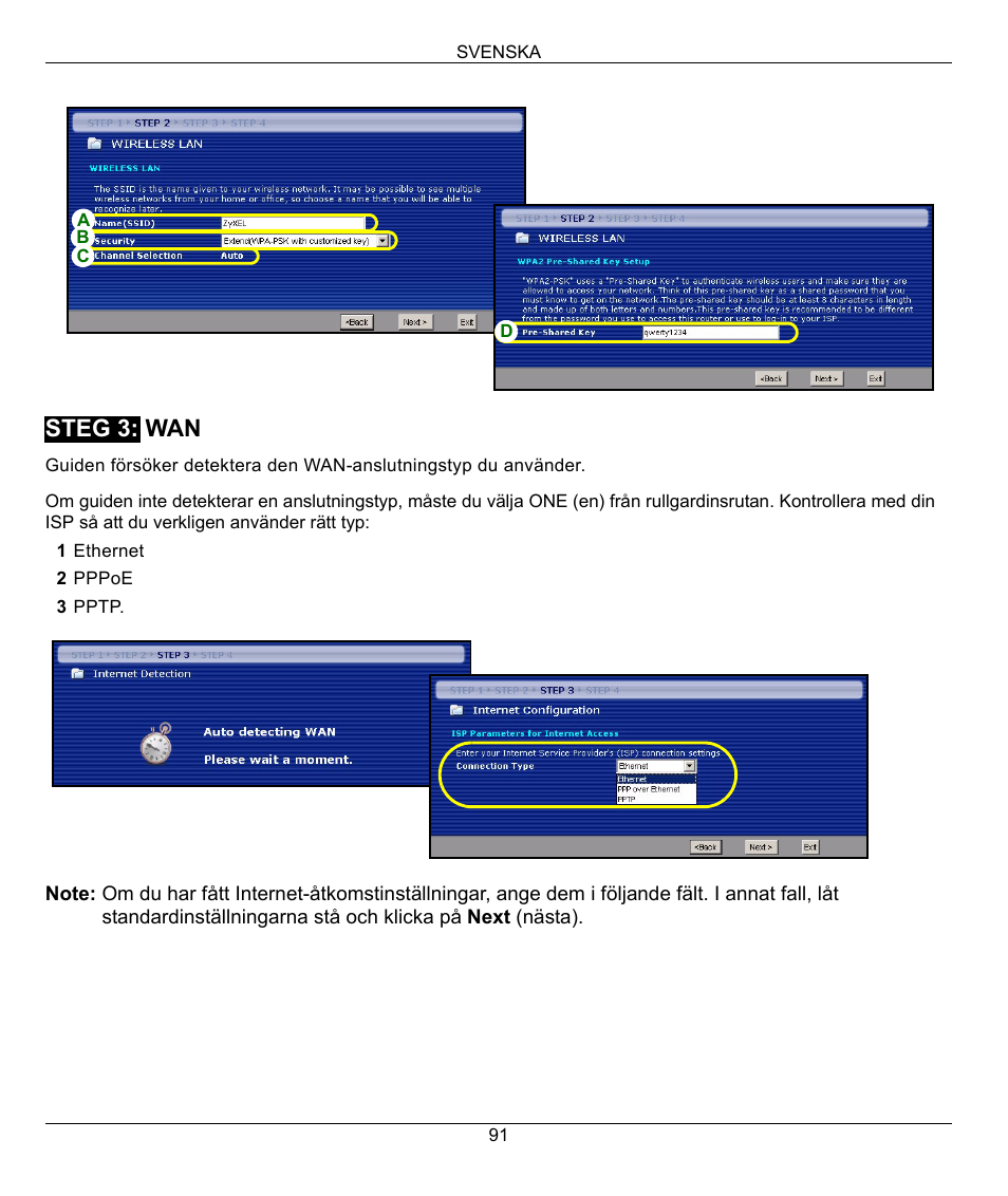 Steg 3: wan | ZyXEL Communications 802.11g High Power Wireless Router P-334WH User Manual | Page 91 / 114
