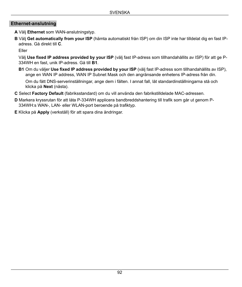 ZyXEL Communications 802.11g High Power Wireless Router P-334WH User Manual | Page 92 / 114