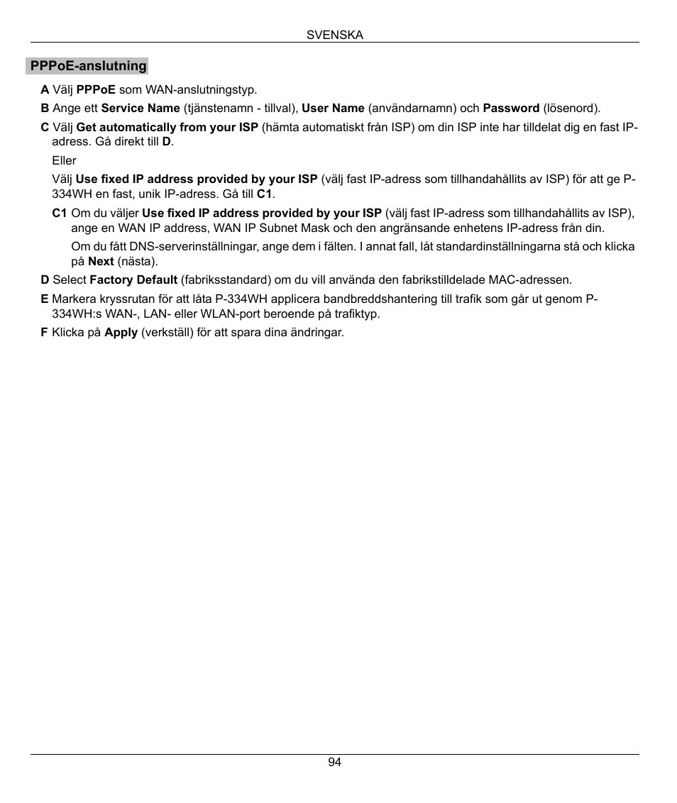 ZyXEL Communications 802.11g High Power Wireless Router P-334WH User Manual | Page 94 / 114