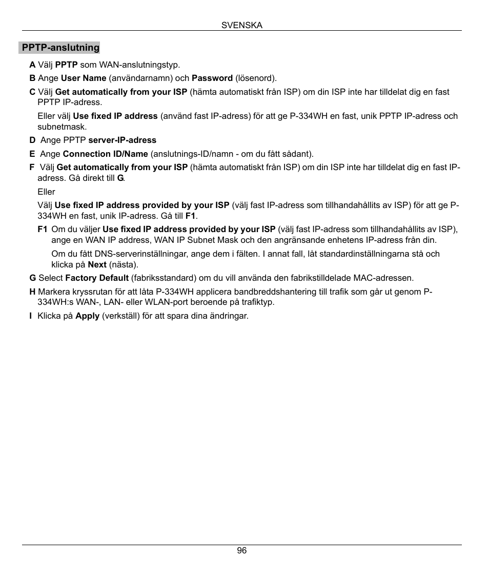 ZyXEL Communications 802.11g High Power Wireless Router P-334WH User Manual | Page 96 / 114