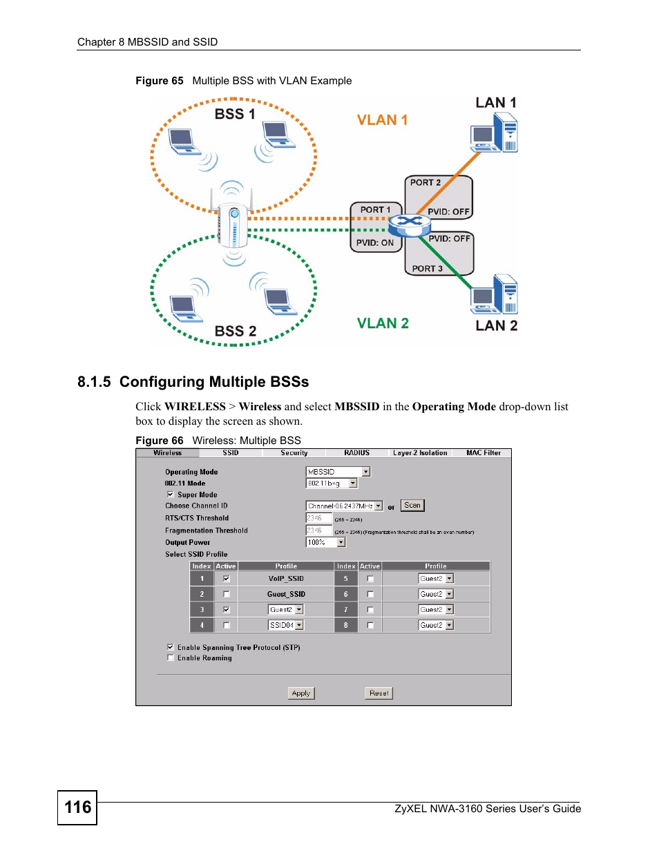 5 configuring multiple bsss | ZyXEL Communications NWA-3160 Series User Manual | Page 116 / 320