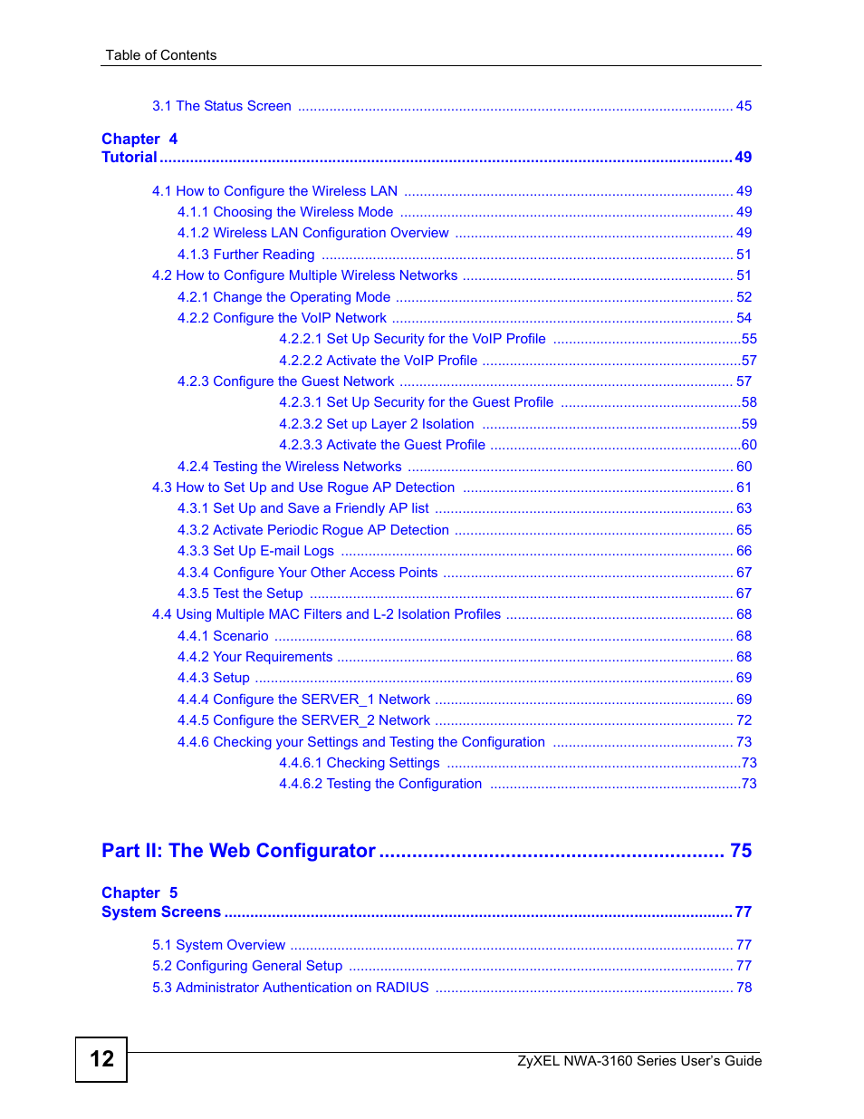 Part ii: the web configurator | ZyXEL Communications NWA-3160 Series User Manual | Page 12 / 320