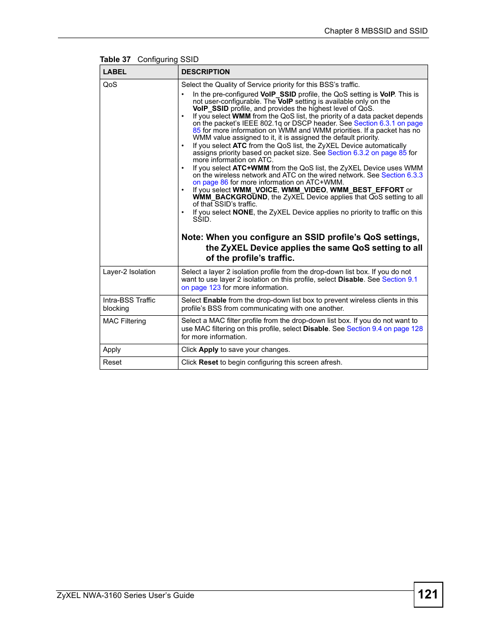 ZyXEL Communications NWA-3160 Series User Manual | Page 121 / 320