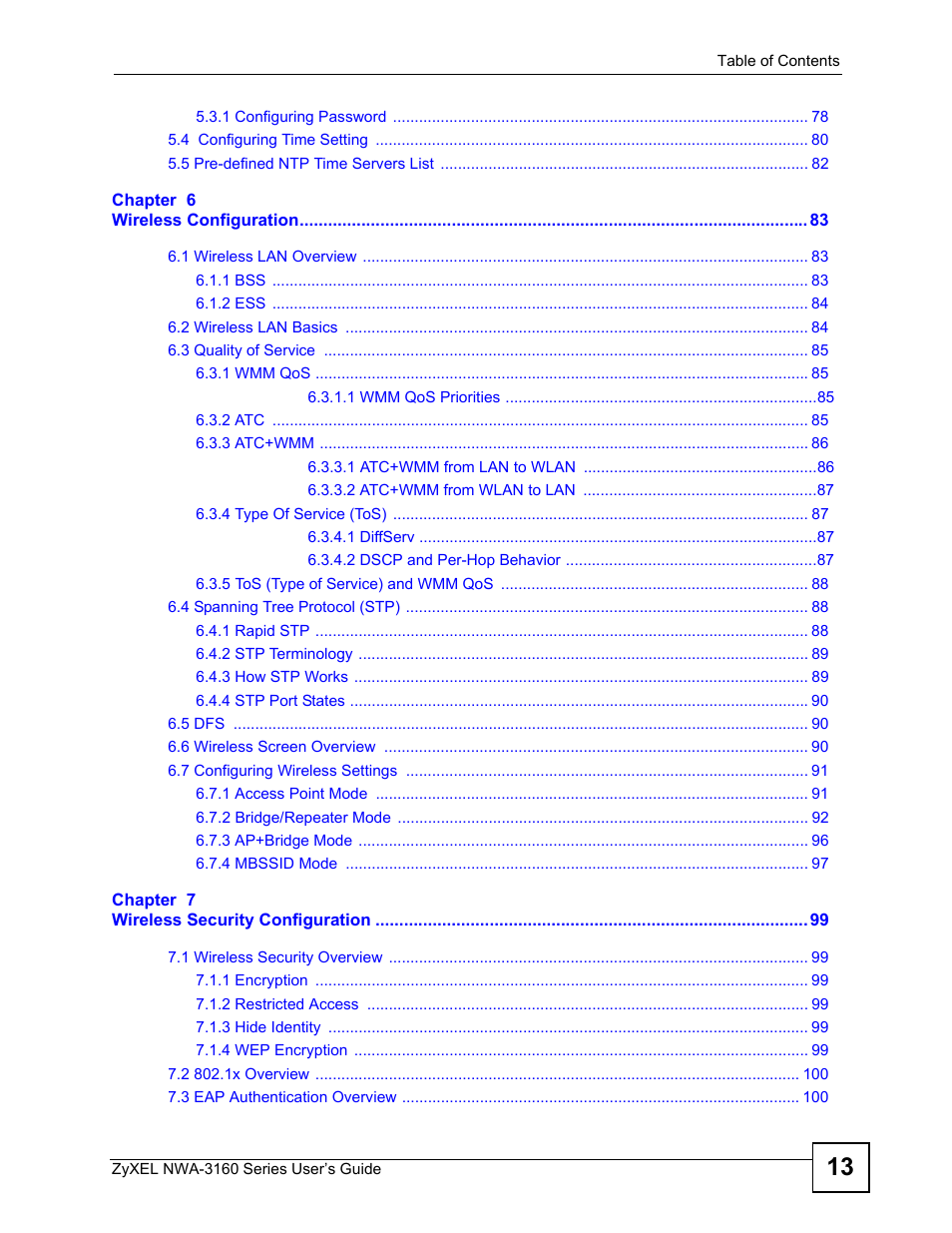 ZyXEL Communications NWA-3160 Series User Manual | Page 13 / 320