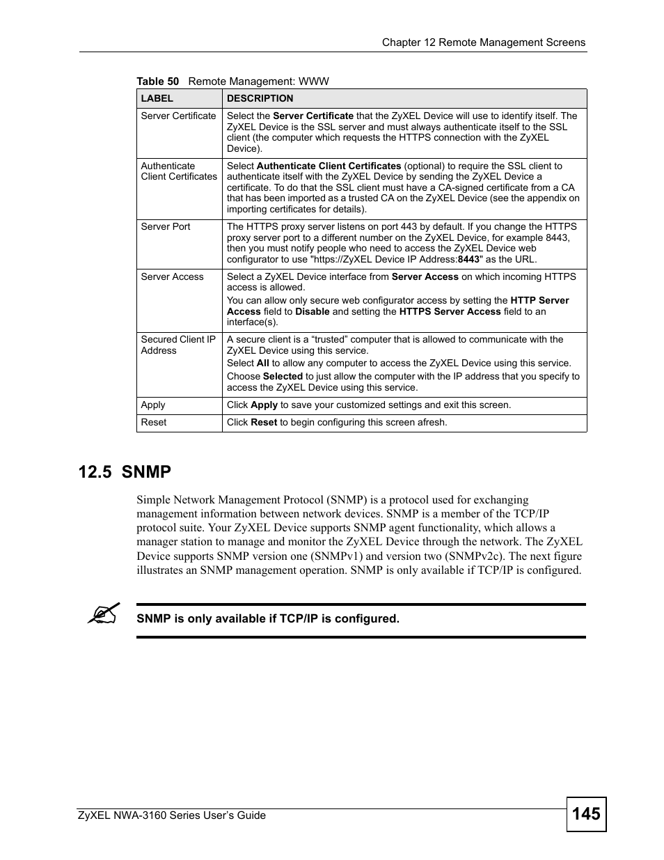 5 snmp | ZyXEL Communications NWA-3160 Series User Manual | Page 145 / 320