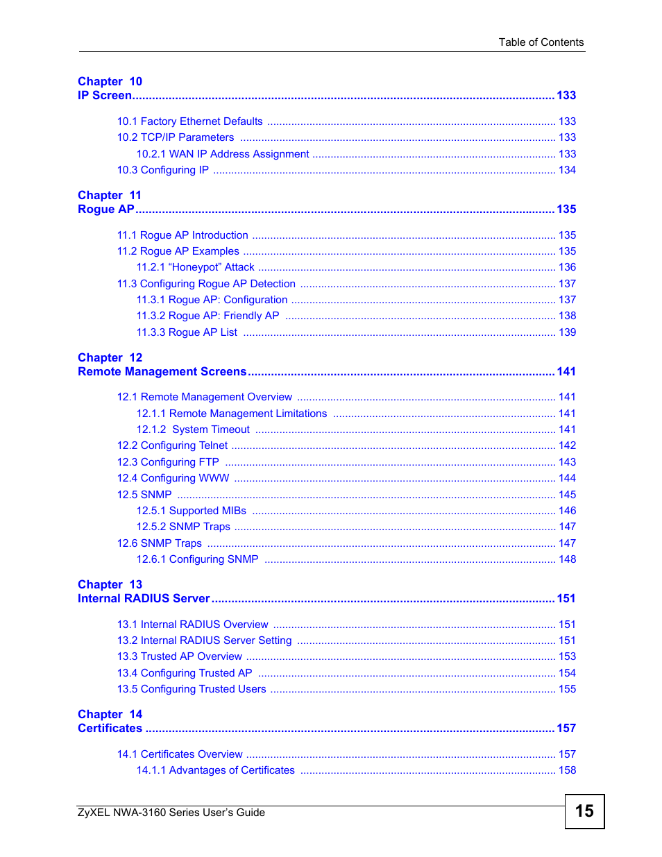 ZyXEL Communications NWA-3160 Series User Manual | Page 15 / 320