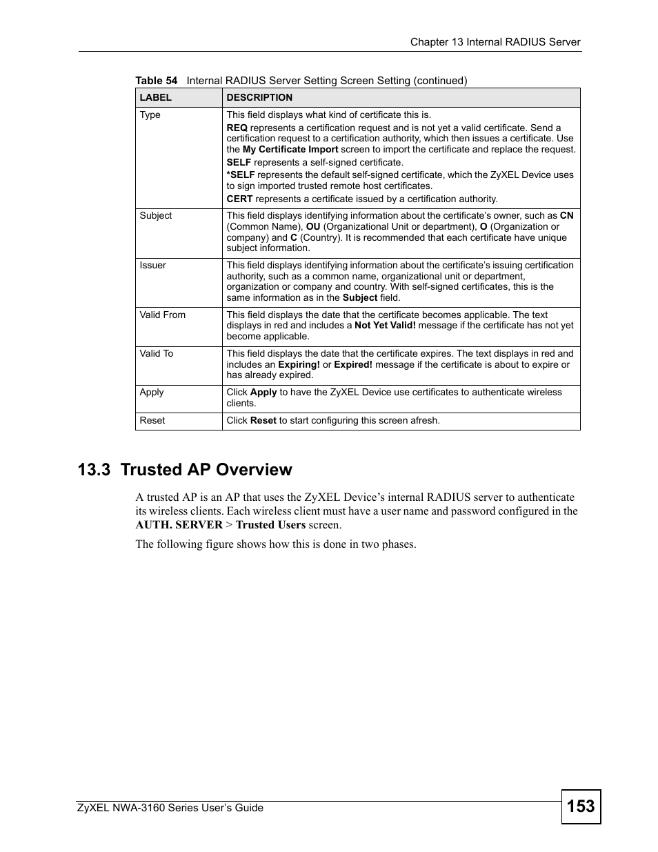 3 trusted ap overview | ZyXEL Communications NWA-3160 Series User Manual | Page 153 / 320