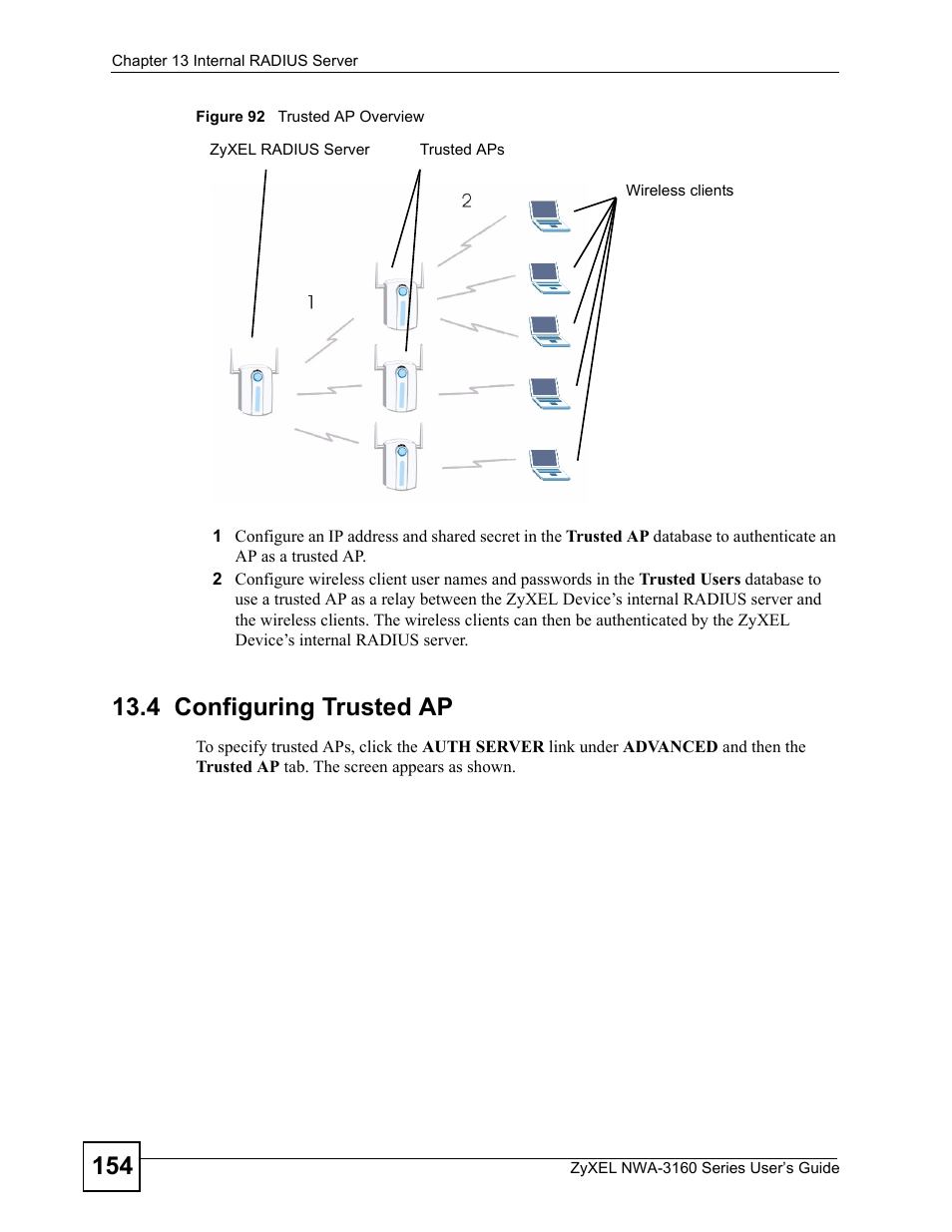 4 configuring trusted ap, Figure 92 trusted ap overview | ZyXEL Communications NWA-3160 Series User Manual | Page 154 / 320