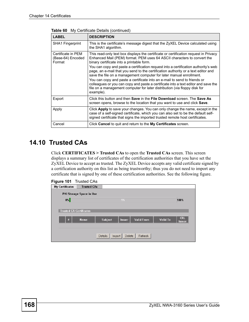 10 trusted cas, Figure 101 trusted cas | ZyXEL Communications NWA-3160 Series User Manual | Page 168 / 320