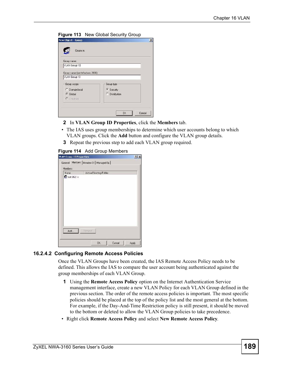 2 configuring remote access policies | ZyXEL Communications NWA-3160 Series User Manual | Page 189 / 320