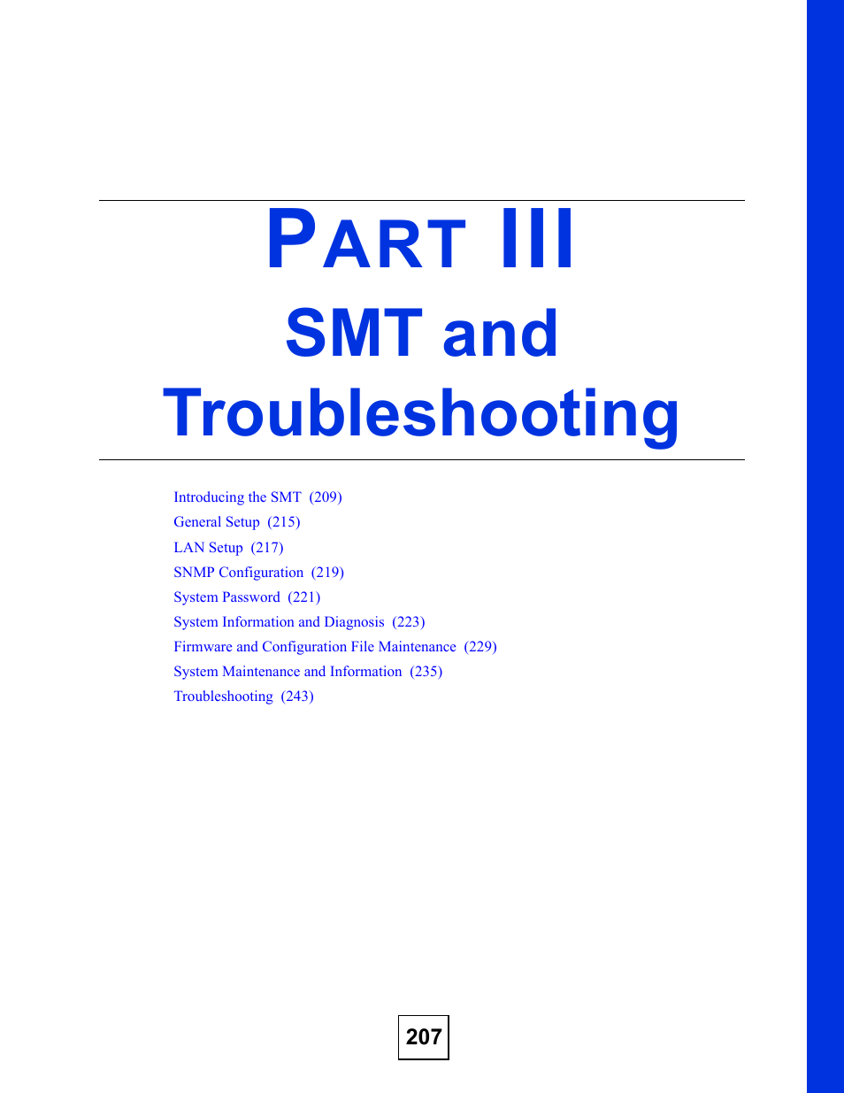 Smt and troubleshooting, Part iii: smt and troubleshooting | ZyXEL Communications NWA-3160 Series User Manual | Page 207 / 320