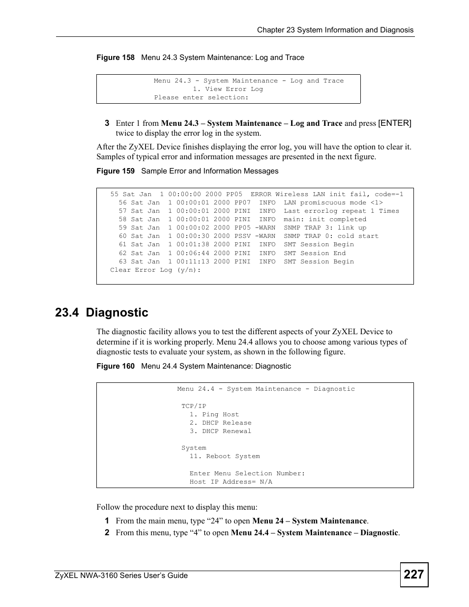 4 diagnostic | ZyXEL Communications NWA-3160 Series User Manual | Page 227 / 320