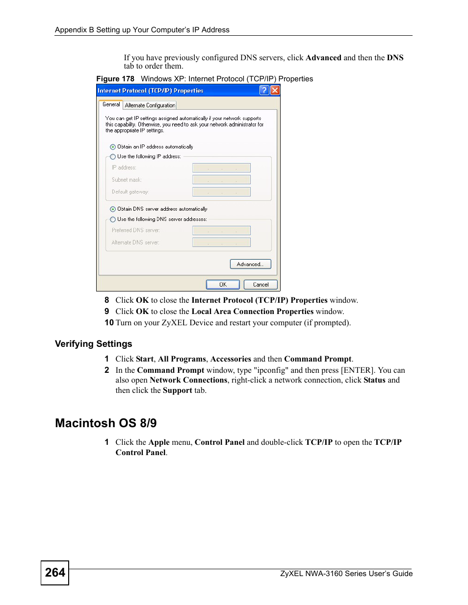 Macintosh os 8/9 | ZyXEL Communications NWA-3160 Series User Manual | Page 264 / 320