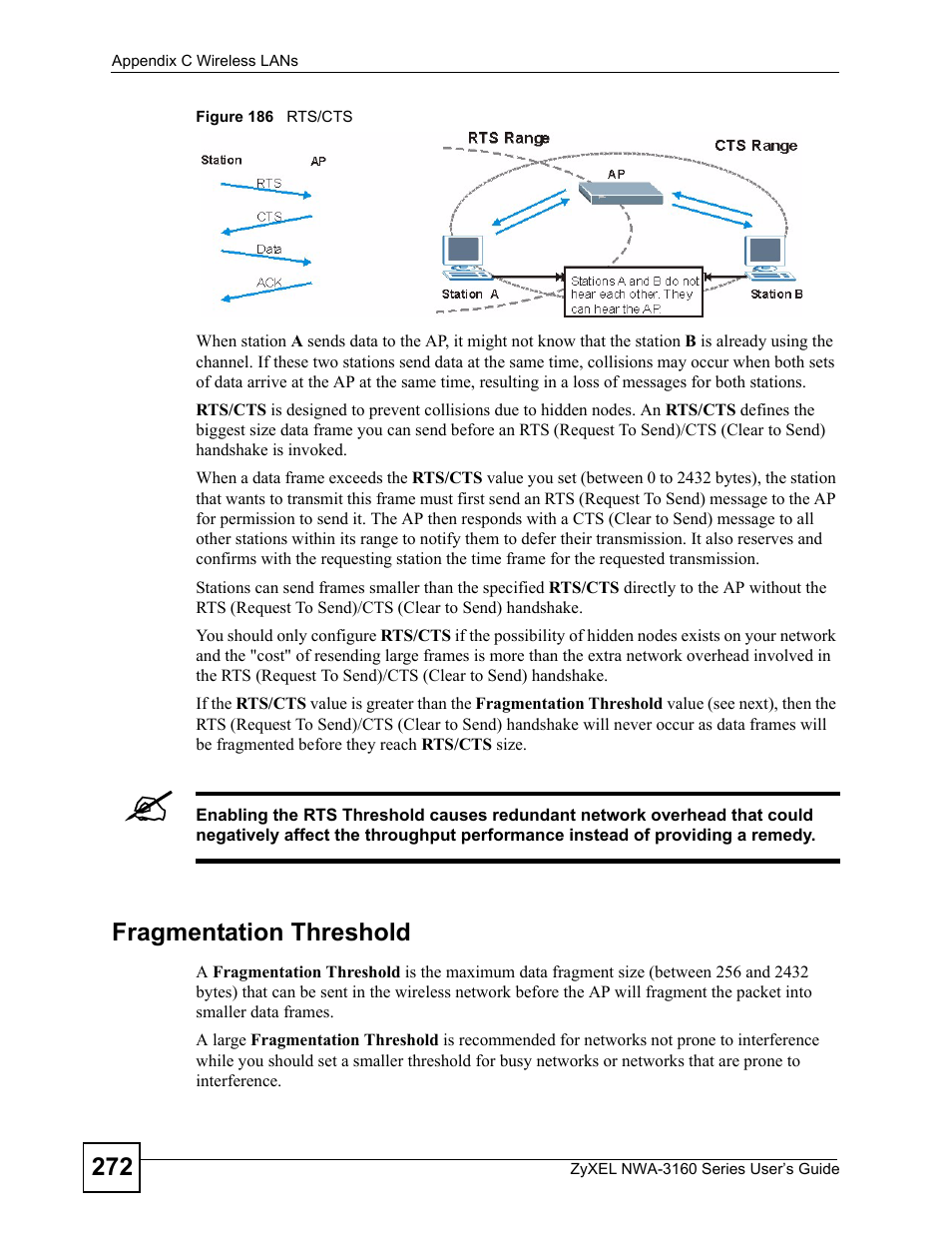 Figure 186 rts/cts | ZyXEL Communications NWA-3160 Series User Manual | Page 272 / 320