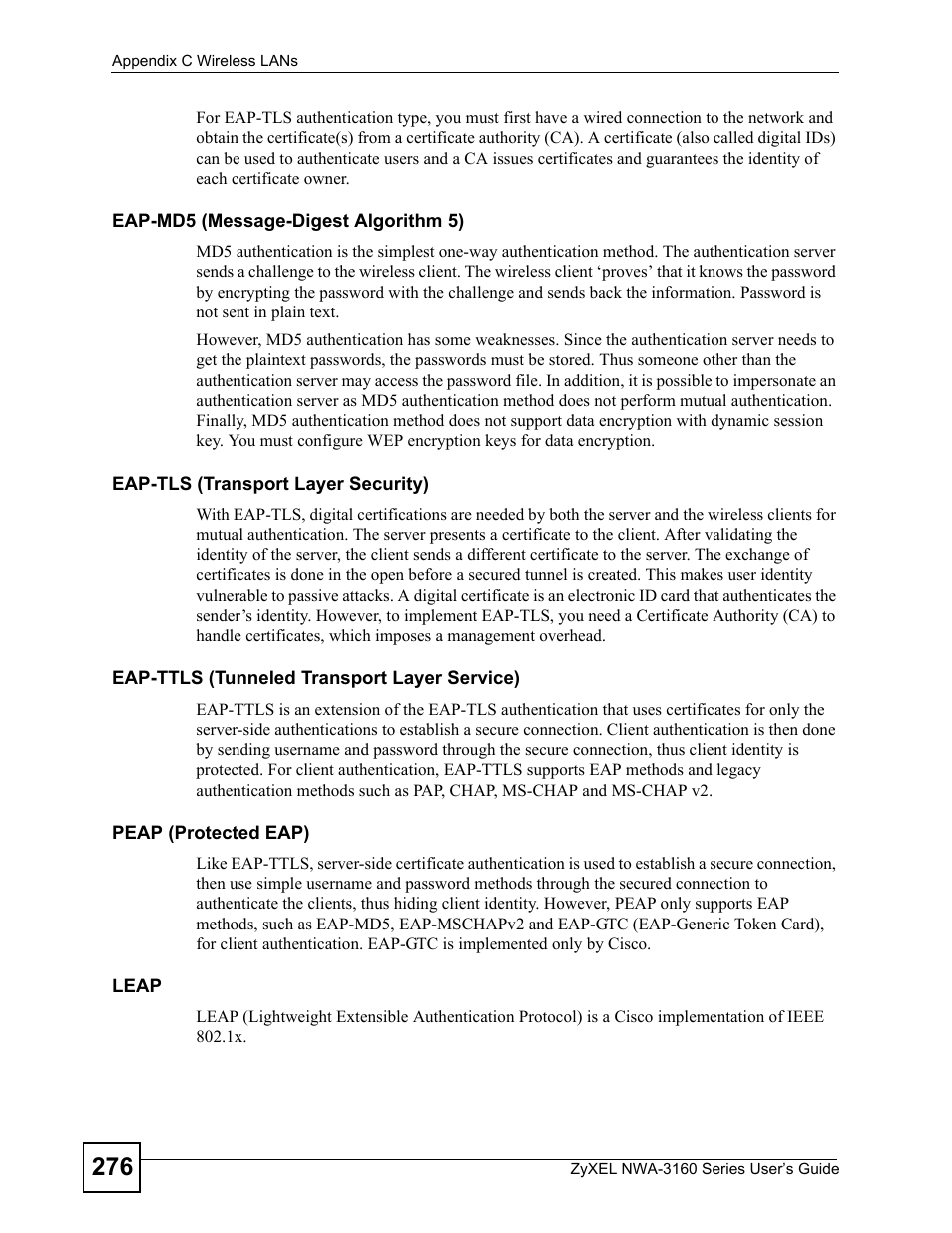 ZyXEL Communications NWA-3160 Series User Manual | Page 276 / 320