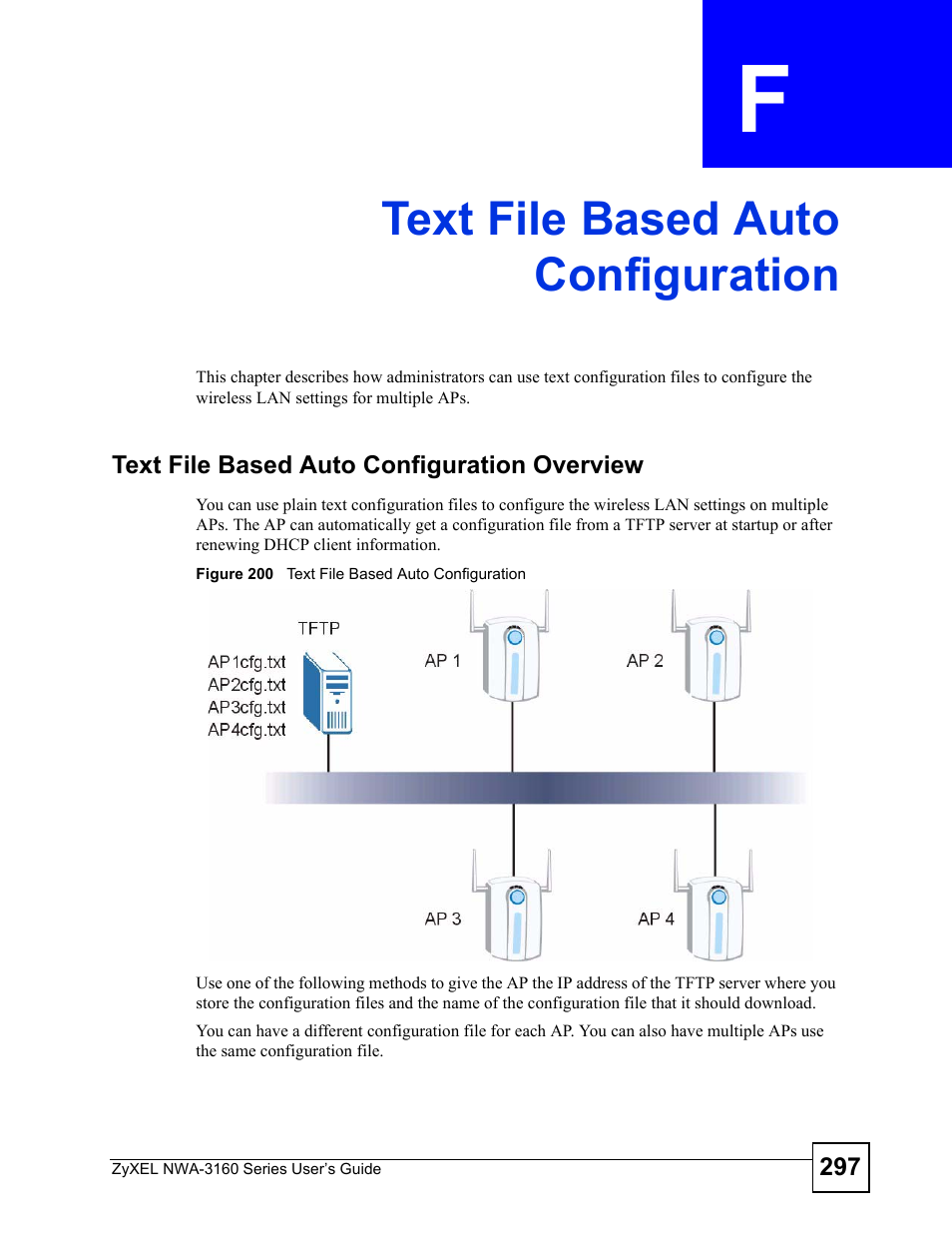 Text file based auto configuration, Appendix f text file based auto configuration, Figure 200 text file based auto configuration | Text file based auto configuration (297) | ZyXEL Communications NWA-3160 Series User Manual | Page 297 / 320