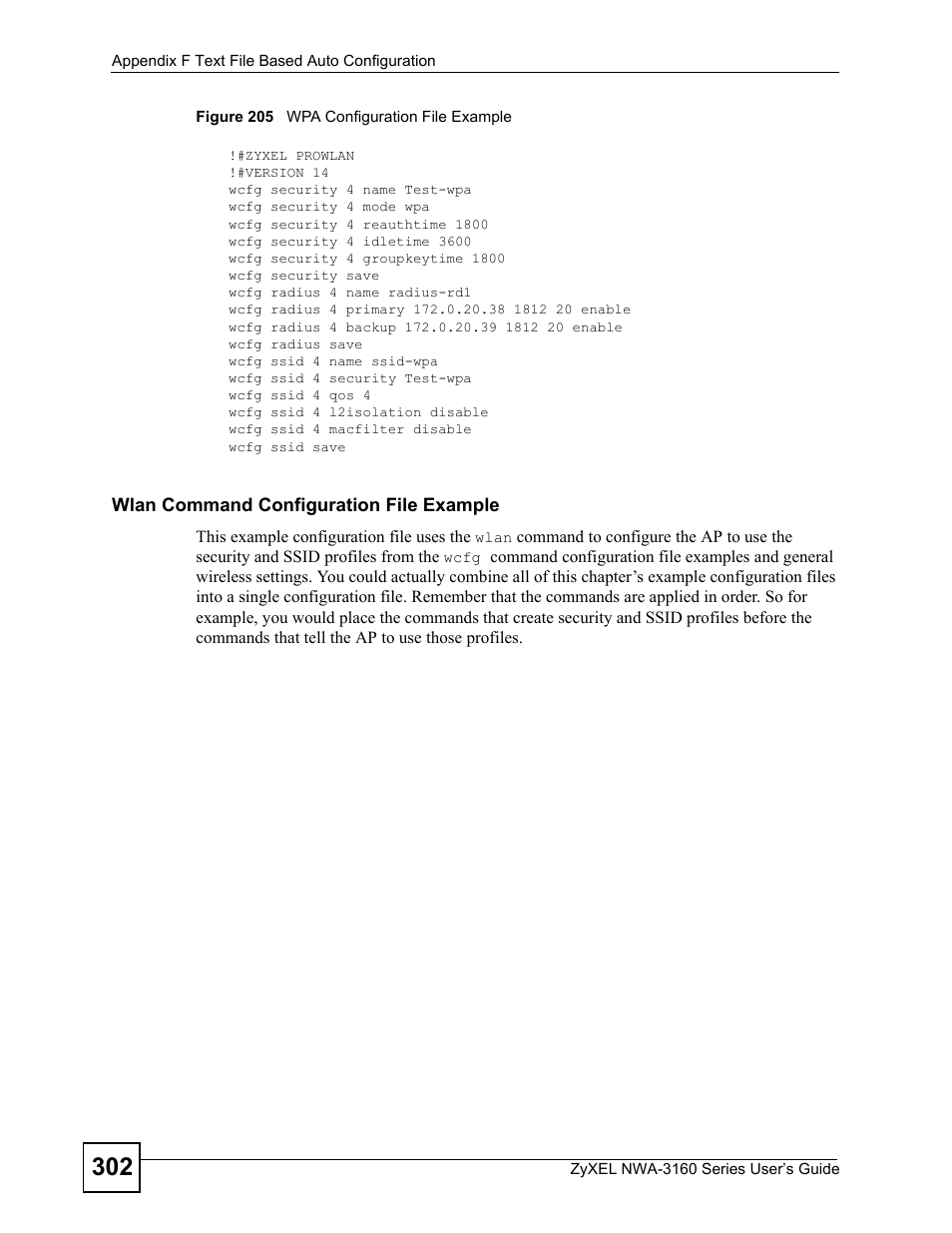 Figure 205 wpa configuration file example | ZyXEL Communications NWA-3160 Series User Manual | Page 302 / 320