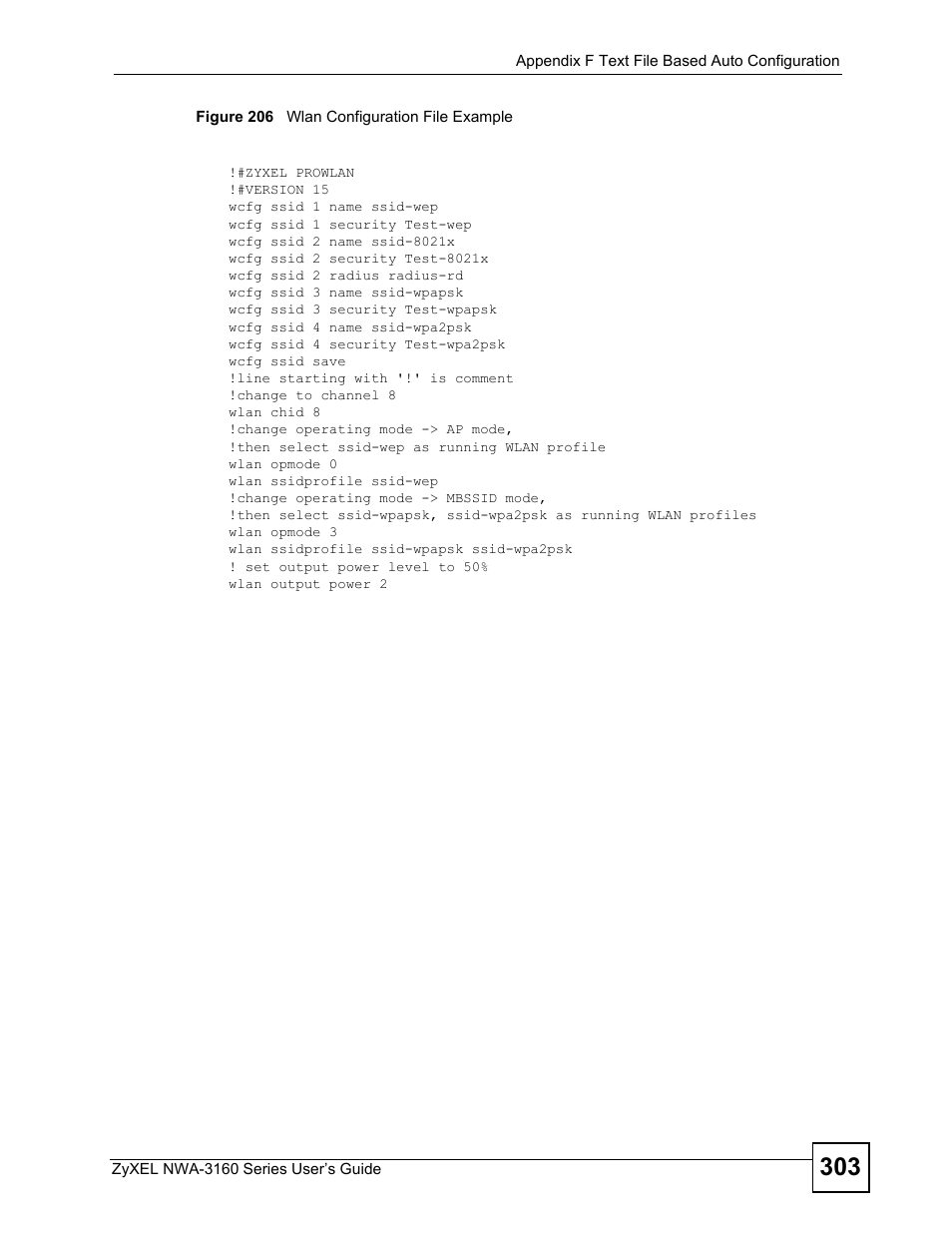 Figure 206 wlan configuration file example | ZyXEL Communications NWA-3160 Series User Manual | Page 303 / 320