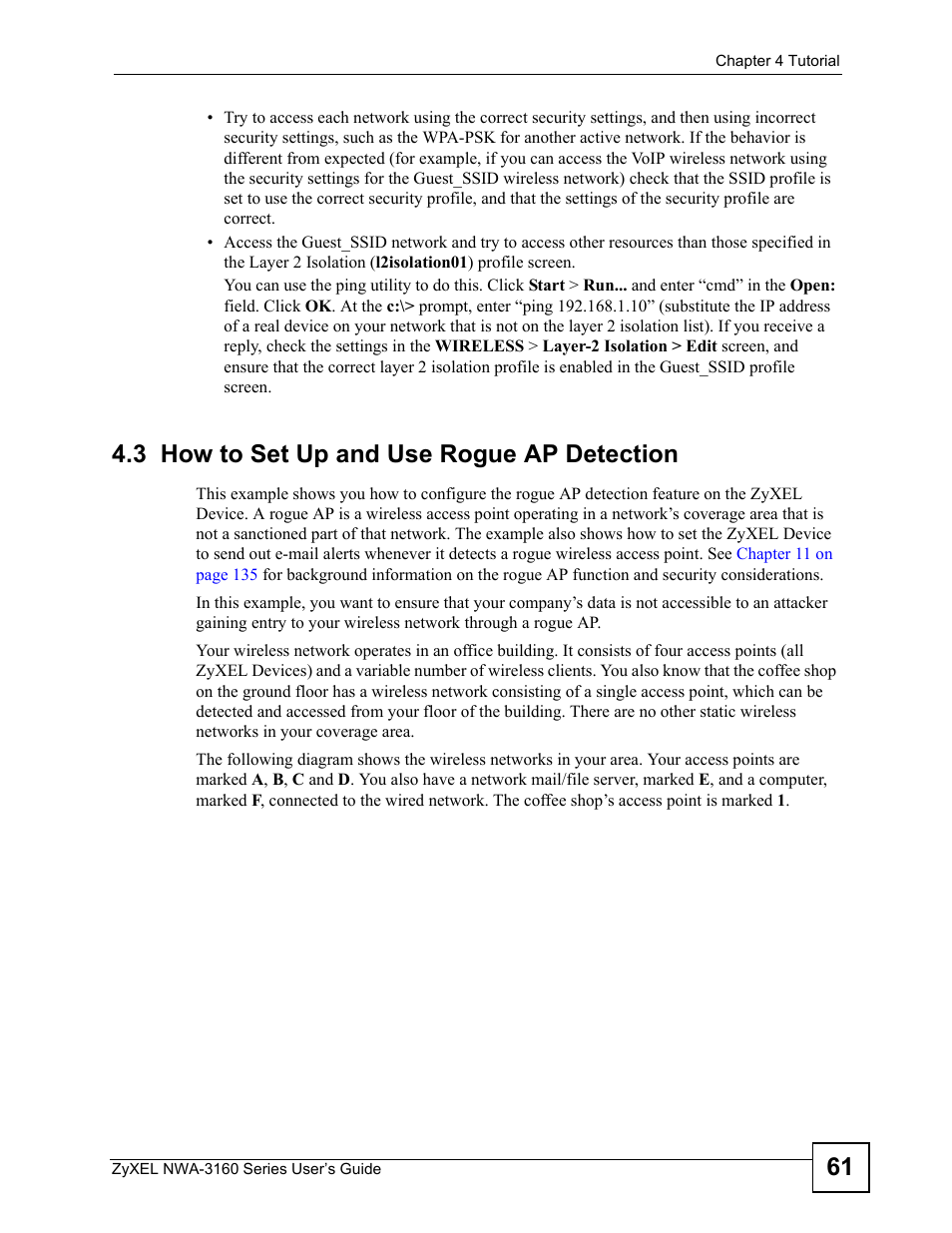 3 how to set up and use rogue ap detection | ZyXEL Communications NWA-3160 Series User Manual | Page 61 / 320