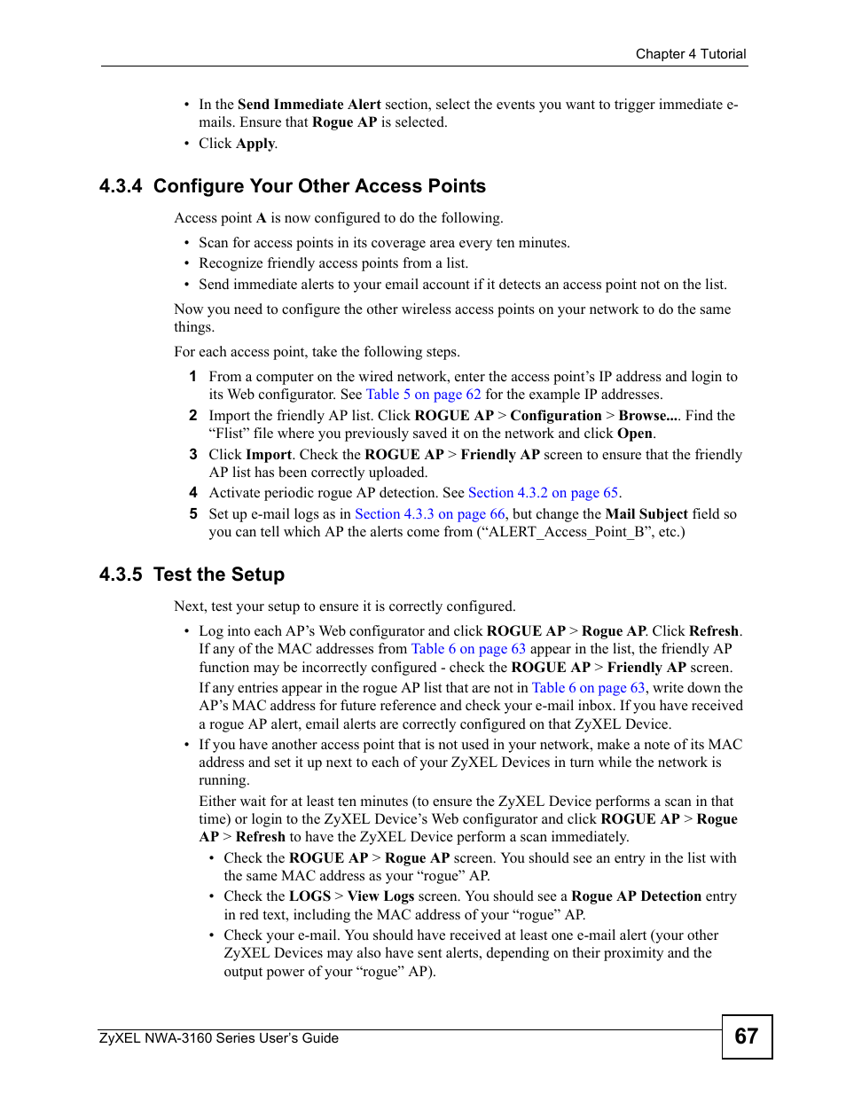 4 configure your other access points, 5 test the setup | ZyXEL Communications NWA-3160 Series User Manual | Page 67 / 320
