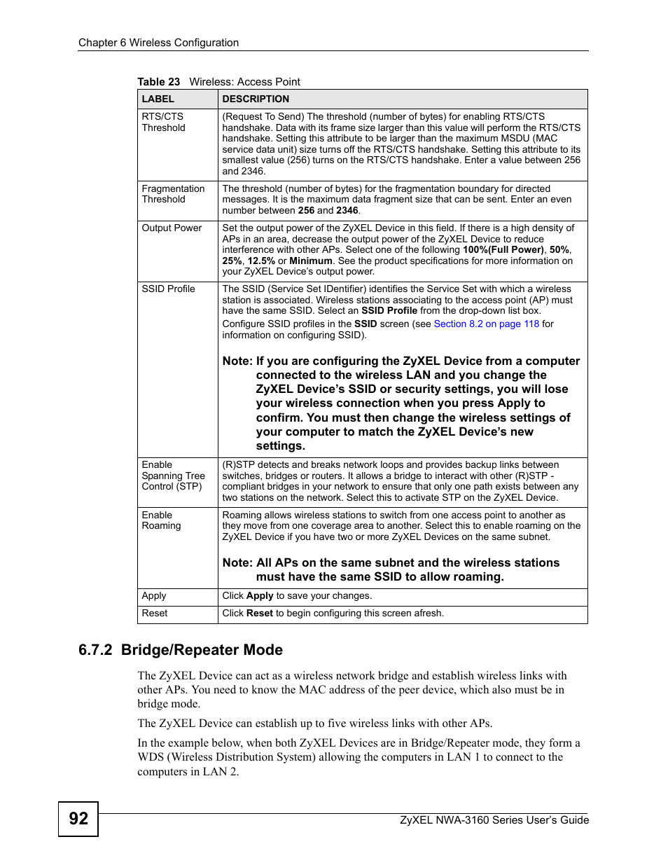 2 bridge/repeater mode | ZyXEL Communications NWA-3160 Series User Manual | Page 92 / 320