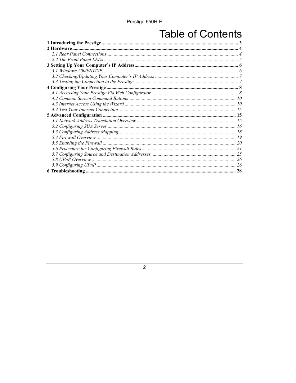 ZyXEL Communications Prestige 650H-E Series User Manual | Page 2 / 28