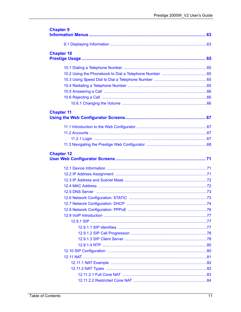 ZyXEL Communications Prestige 2000W User Manual | Page 11 / 127