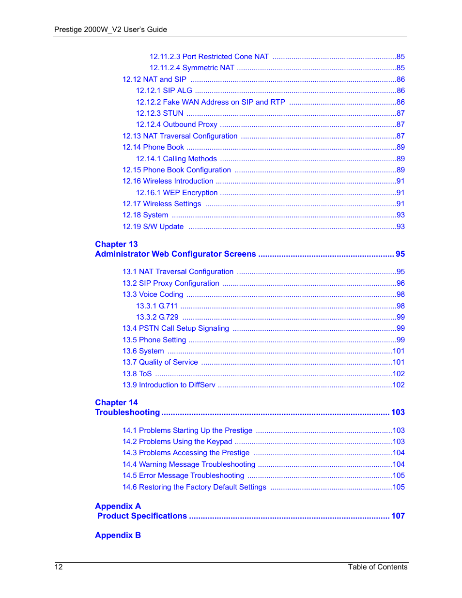 ZyXEL Communications Prestige 2000W User Manual | Page 12 / 127
