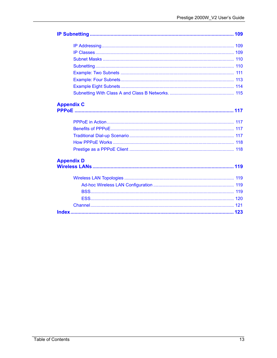 ZyXEL Communications Prestige 2000W User Manual | Page 13 / 127